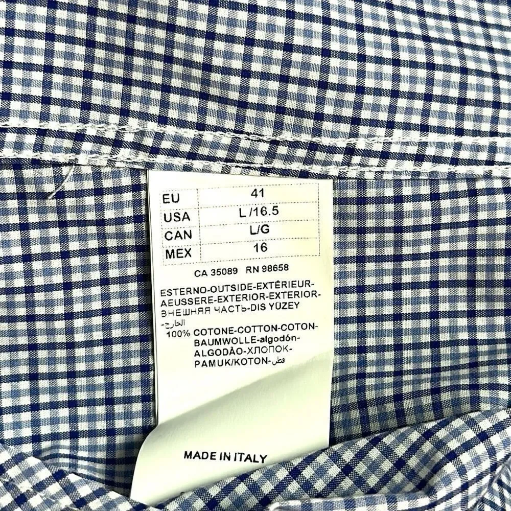 Paul & Shark Casual Shirt Button Down Cotton Blue Plaid Italy size L neck 16,5